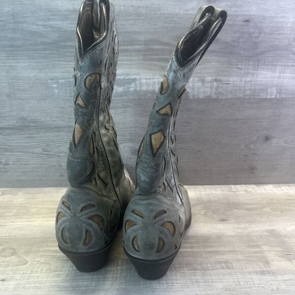 Rockin Country Two Tone Grey Acid Wash Cutout Cowboy Boots Womens 10 M RC4902 - Picture 6 of 10